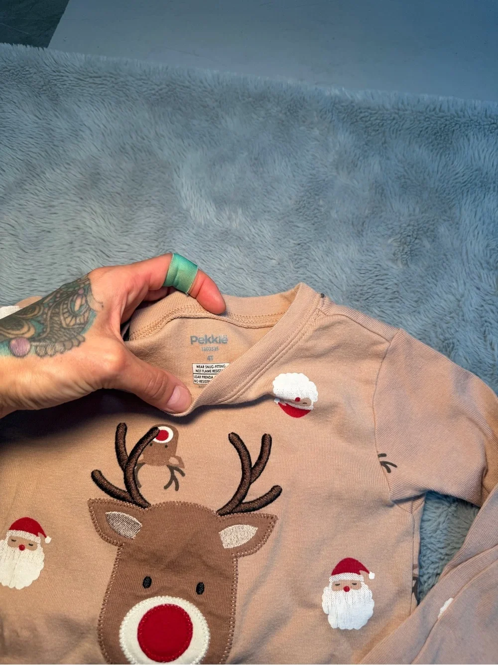 GAP Kids Holiday Reindeer & Snowflake Pajama Set - Peach & Blue